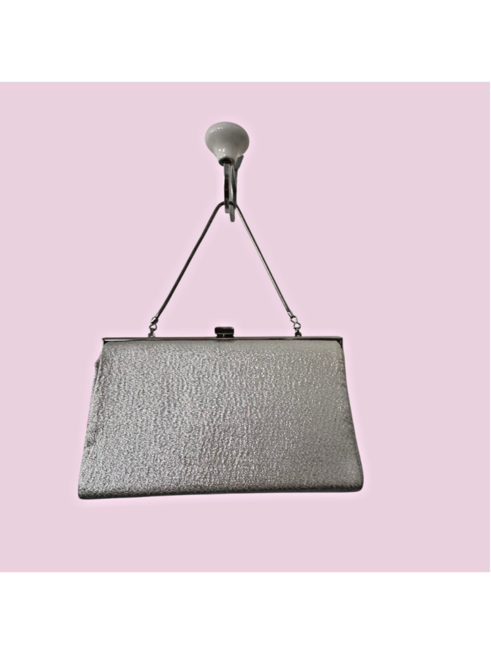 Vintage 60s Metallic Silver Convertible Clutch Handbag Purse